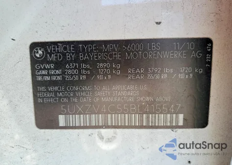 2011 BMW X5 xDrive35I z USA, uszkodzony, nr VIN 5UXZV4C55BL415547